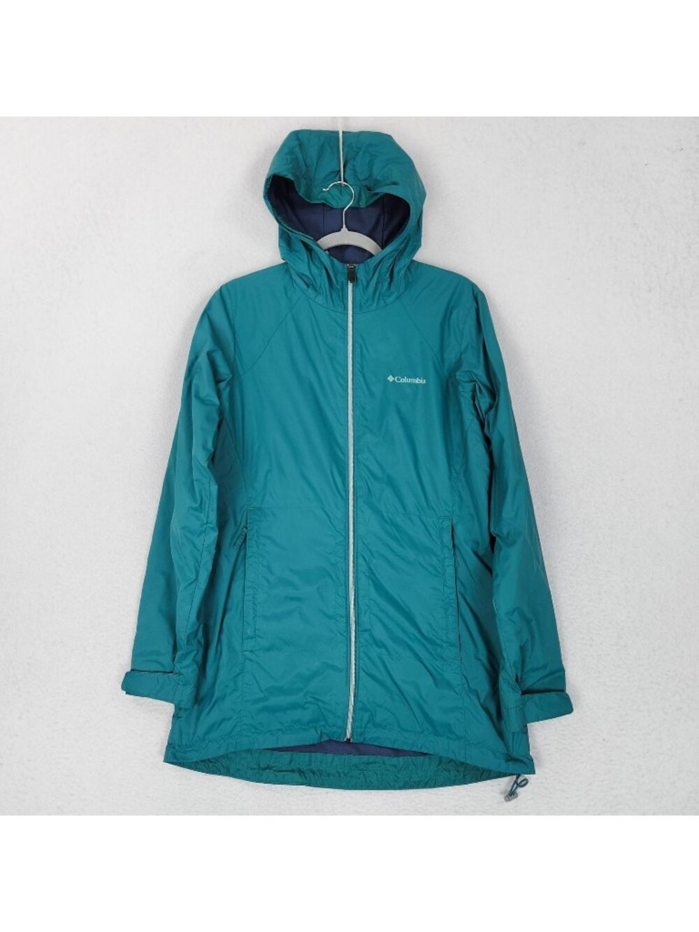 Columbia Jacket Womens Medium Green Switchback Lined Long Line Hooded Rain Zip